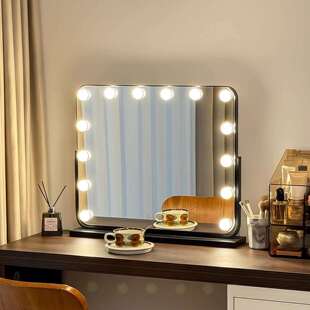 梳妆镜台式桌面梳妆台大镜子美妆镜轻奢高级感led带灯高端化妆镜