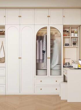 Tal轻奢奶油风法式衣柜书桌一体组合白色转角妆台大衣橱