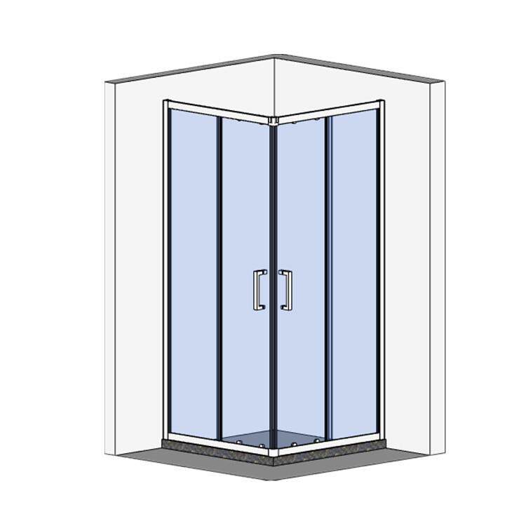 浴室方形简易淋浴房L形对角趟门钢化玻璃移门卫生间方形隔断G1092