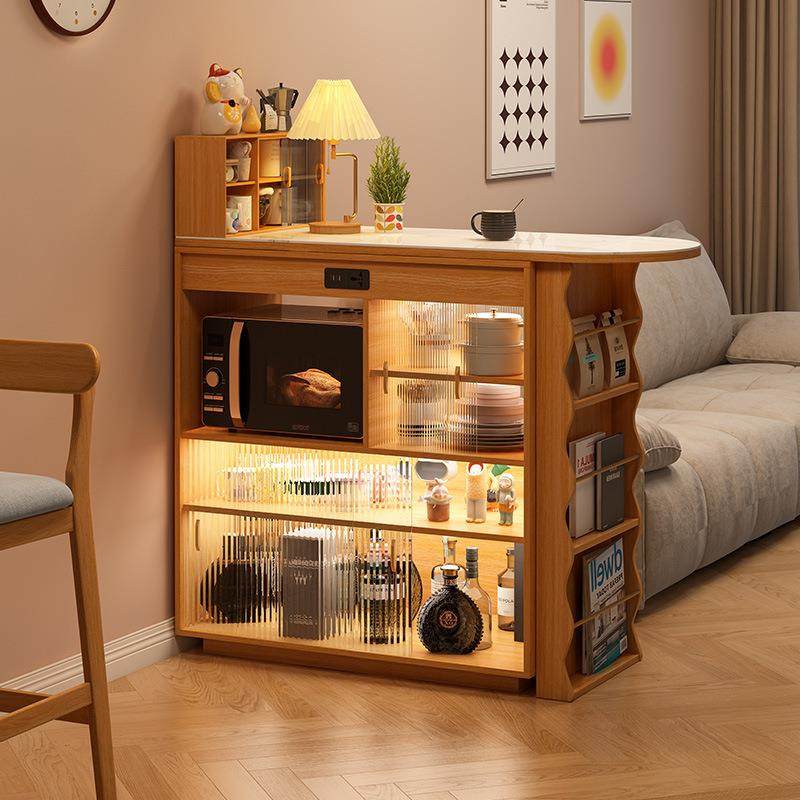 实木吧台餐边柜一体可收缩伸缩折叠餐桌窄岛台家用客厅隔断柜组合