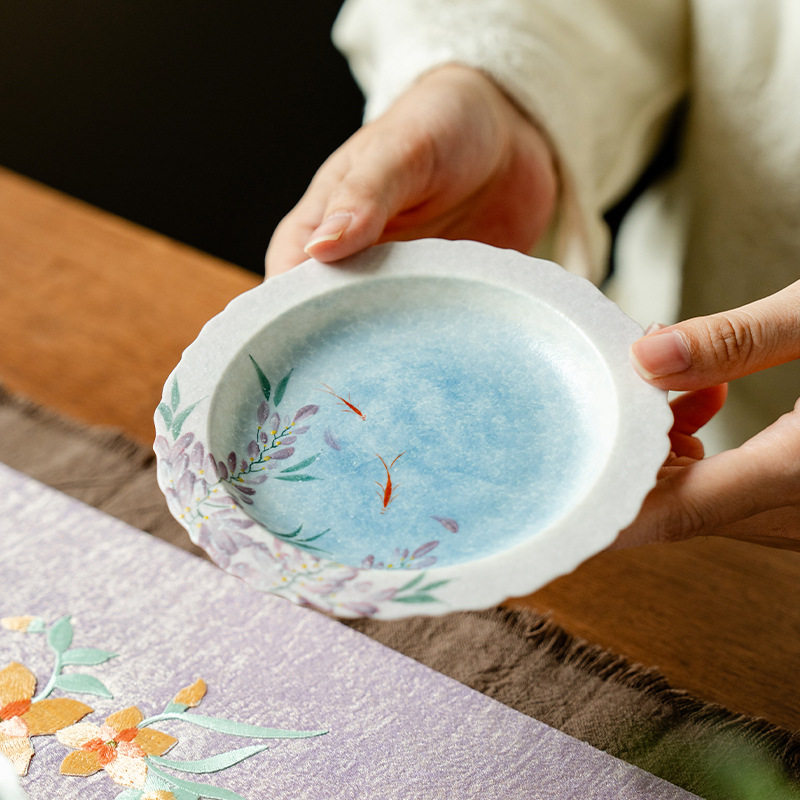 高颜值紫藤星空蓝陶瓷茶点盘