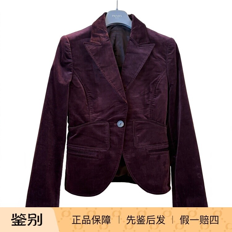 Gucci意大利产40码酒红色外套中古Vintage古着（长60胸84肩39）-4