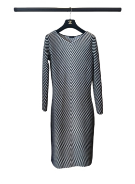 Akris瑞士产黑白色条纹羊毛连衣裙中古二奢Vintage古着(99新)-546