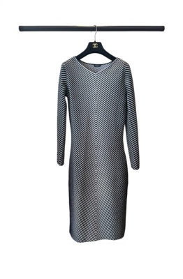 Akris瑞士产黑白色条纹羊毛连衣裙中古二奢Vintage古着(99新)-546