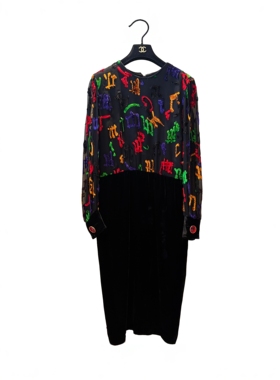 Akris瑞士产音符刺绣连衣裙46码中古二奢Vintage古着99新-468