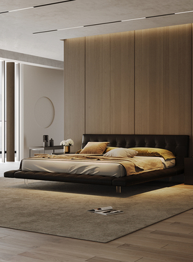 尹月丨意大利ONDA昂达悬浮床真皮轻奢现代极简设计师双人卧室大床