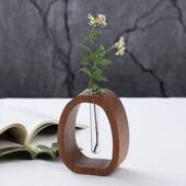 花器轻奢复古实木插花干花水培侘寂桌面小巧创意中式 花瓶摆件促销