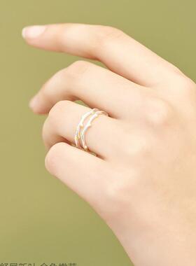 新叶可爱款树枝金色叶子镀银银发芽戒指活口可调节学生女