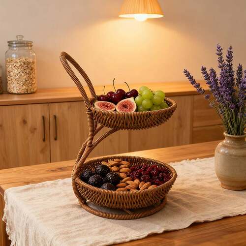 仿藤编多层水果盘欧式轻奢干果盘客厅家用零食面包收纳篮