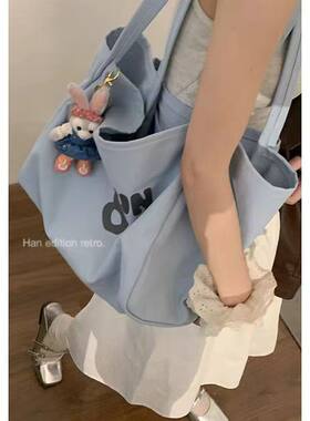 帆布包包学生上课通勤单肩包百搭托特包大容量外出手提布袋包