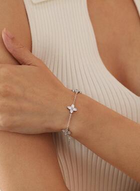 欧美风时尚百搭钛钢幸运草轻奢级感白色母贝不锈钢手链女