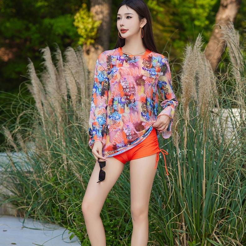 大码泳衣女分体三件套显瘦遮肚保守胖mm200斤时尚韩国ins性感泳装