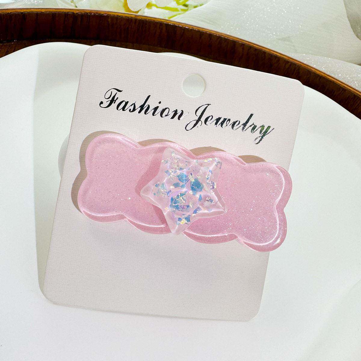 多巴胺夏季彩色冰透细闪五角星发夹 甜美小清新波浪方形鸭嘴夹女