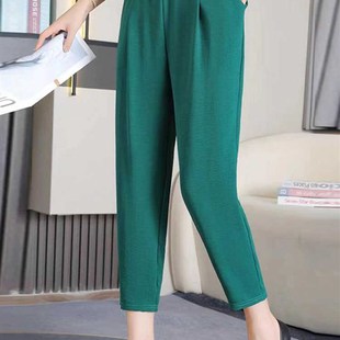 女士哈伦裤 子潮流纯色九分裤 时尚 松紧腰宽松裤 百搭妈妈休闲裤 新款
