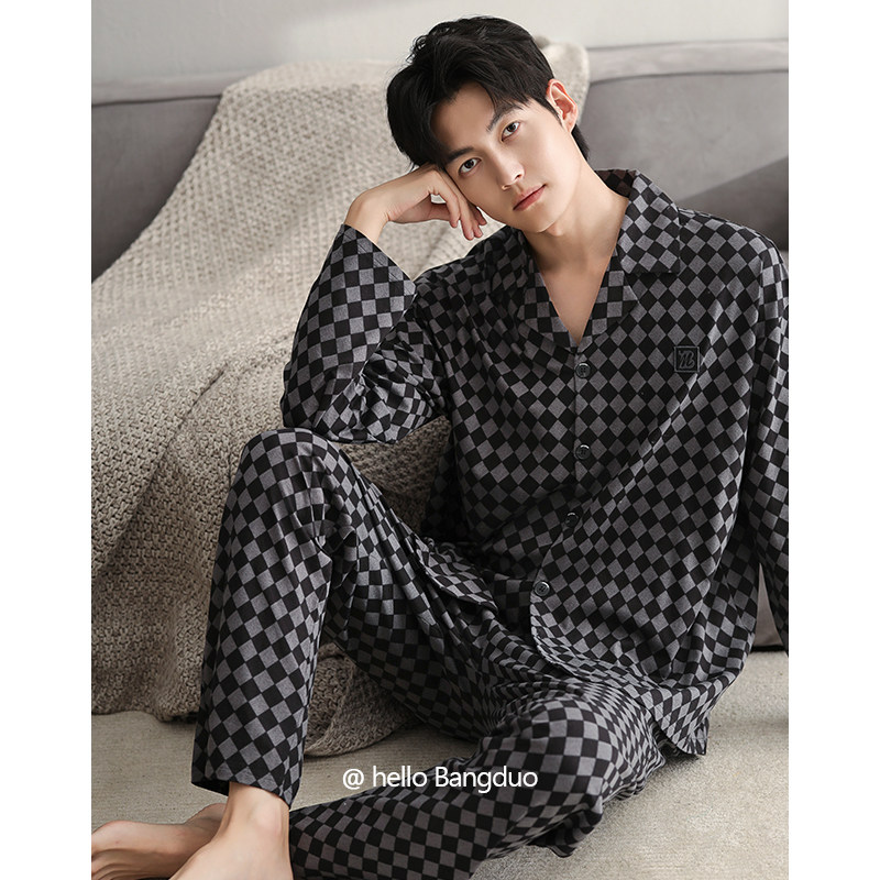 睡衣男士春秋款纯棉长袖男款秋季薄款大码秋冬高级感可.外穿家居