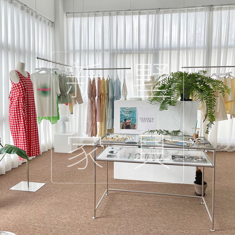 服装店鞋包展示架双层透明玻璃桌橱窗流水台饰品柜陈列架衣服现货