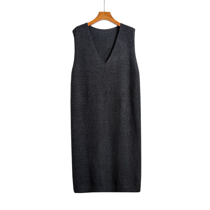 中长款针织马甲女秋冬新款大码宽松慵懒风无袖坎肩毛衣背心裙外套