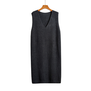 中长款针织马甲女秋冬新款大码宽松慵懒风无袖坎肩毛衣背心裙外套