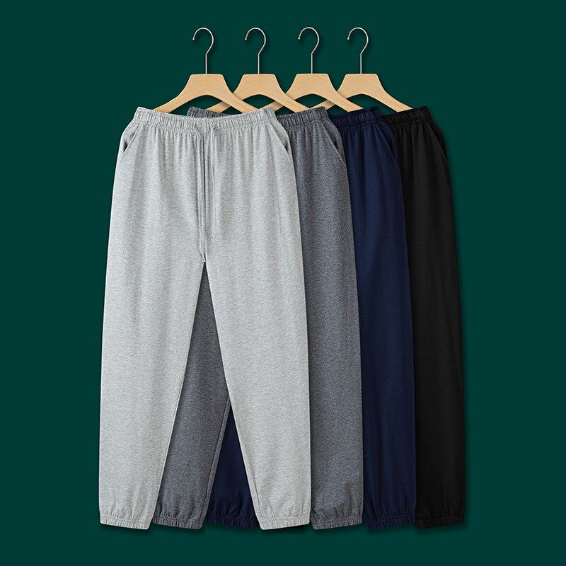 男士裤子夏季薄款九分裤纯棉休闲裤男款运动裤超薄束脚裤防蚊裤男