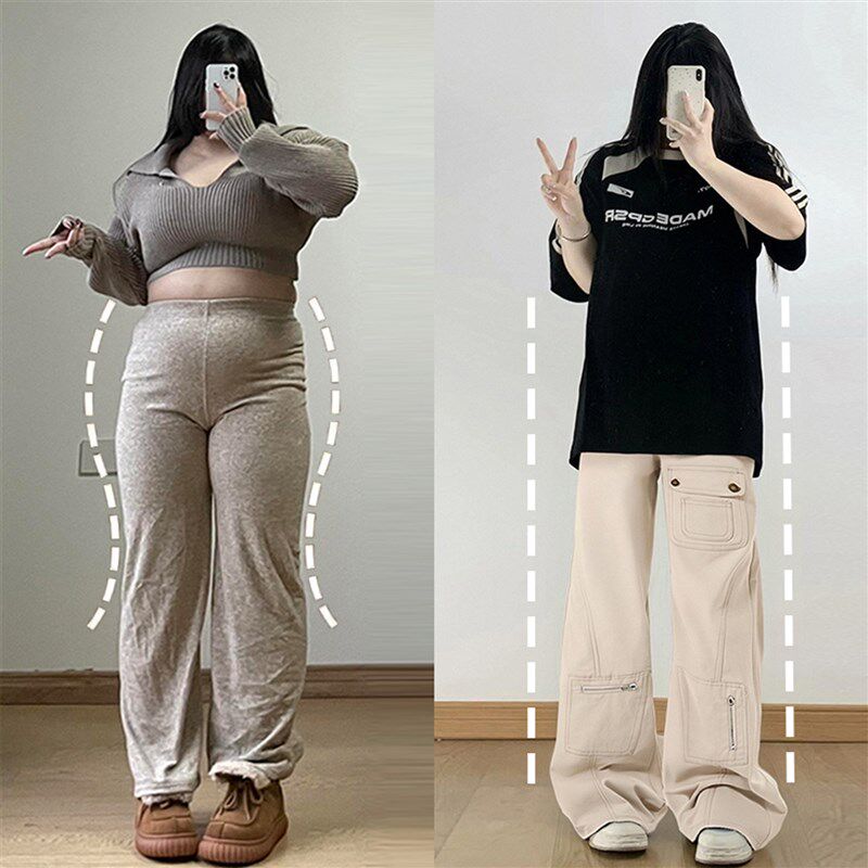 大码胖mm美式微喇工装牛仔裤女2025夏季裤子不贴腿垂感显瘦阔腿裤
