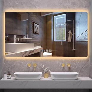 定制大尺寸浴室镜卫生间LED带灯方形防雾镜子厕所梳妆台镜挂墙镜