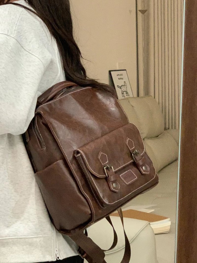 双肩包包女2024新款复古英伦韩版简约百搭大学生书包女旅行背包潮图片