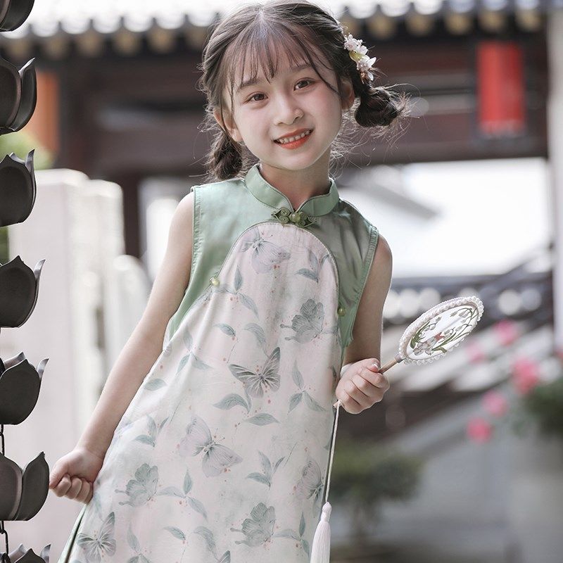 女童旗袍2024夏季国潮童装儿童轻薄中式连衣裙女孩中长款改良汉服