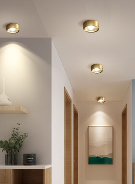 全铜明装筒灯leld超薄免开孔背景墙天花射灯北欧玄关过道小吸顶灯