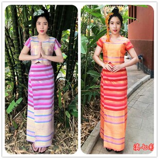 傣族金丝傣女装 迎宾茶艺师园艺师服饰 傣式民族服装 多色 一片裙