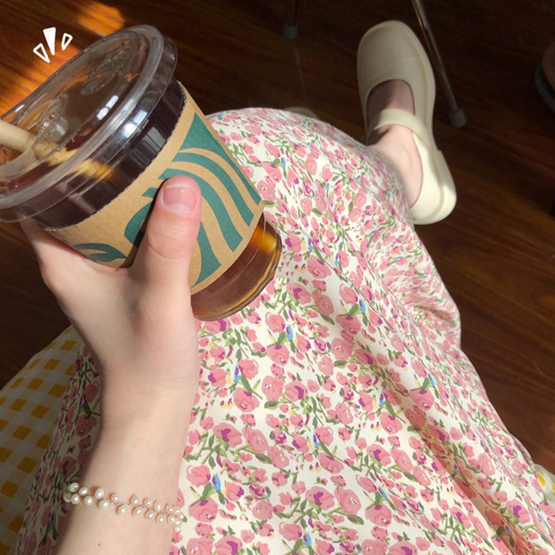 粉色碎花半身裙女夏季新款大码胖妹妹mm遮胯中长款宽松显瘦a字裙