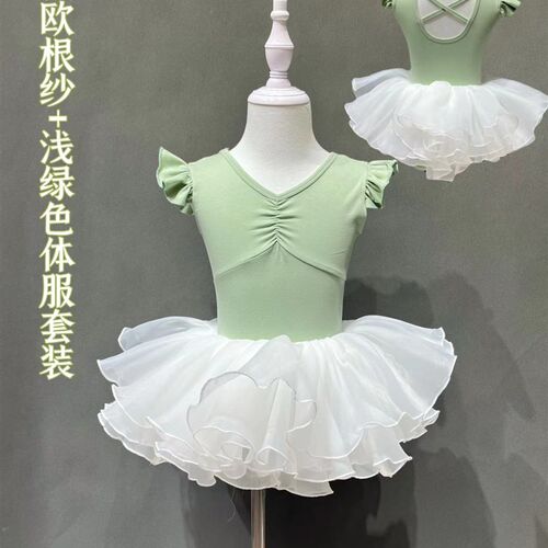 夏季儿童花边袖连体服民舞芭蕾练功服蓬蓬裙
