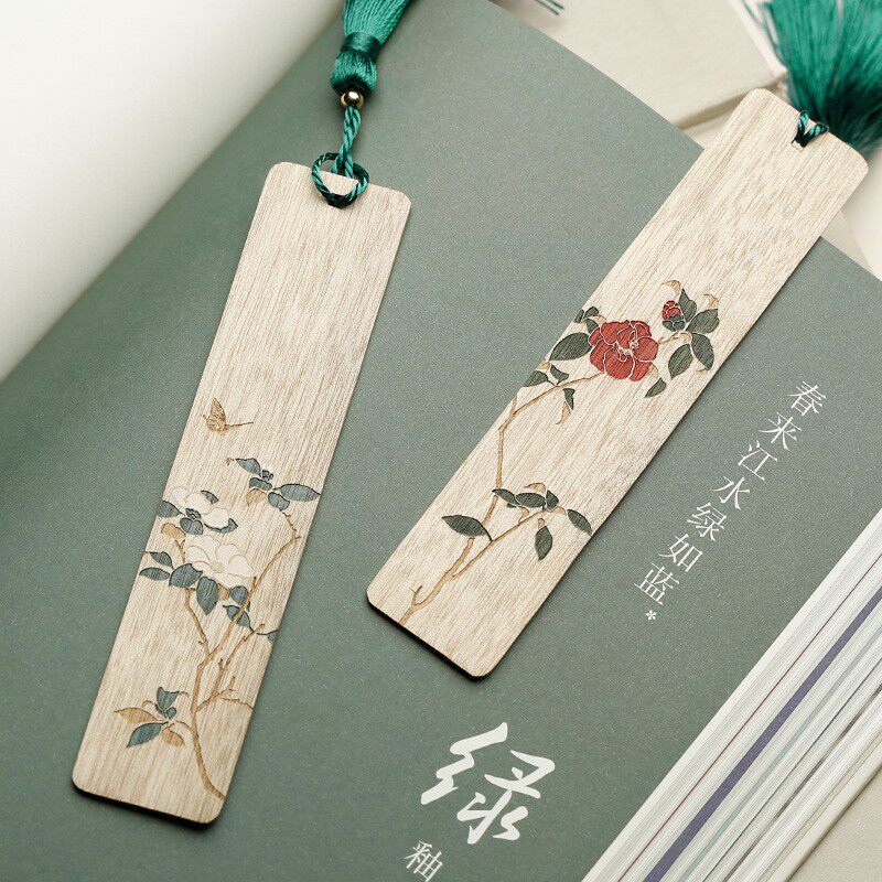 手工彩绘红木书签套装 简约文创小纪念品精美木质古典中国风书签