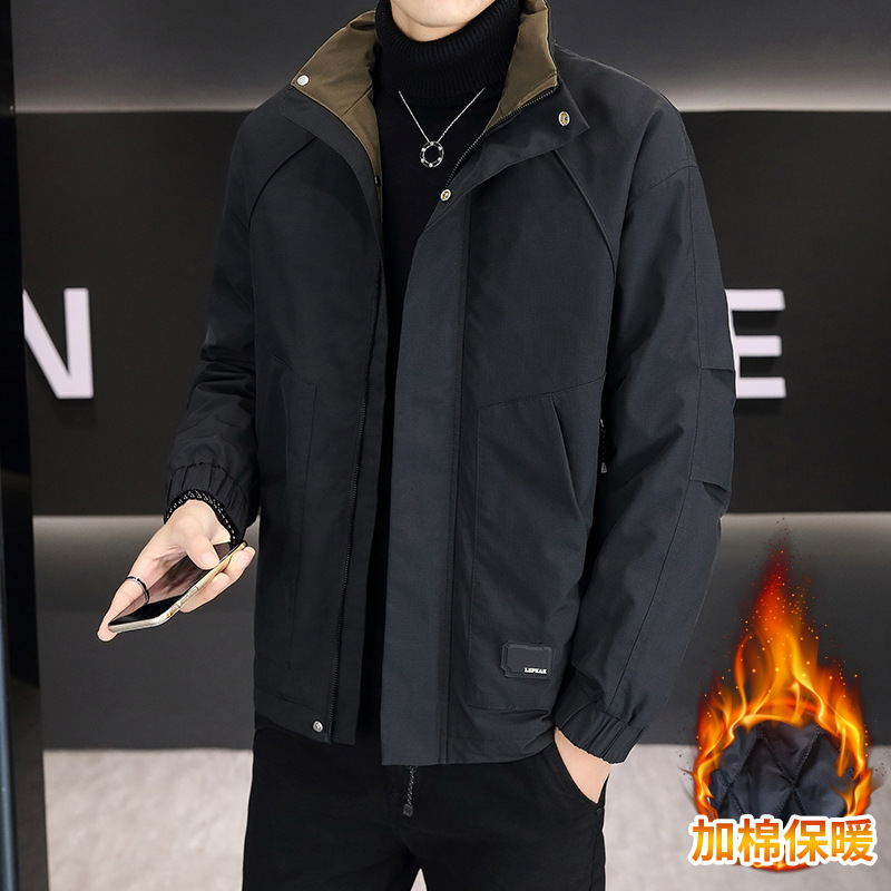 高级感男生防风外套秋冬季男装潮牌2025新款美式立领夹克上衣百搭