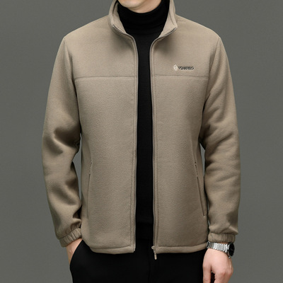 2024年摇粒绒外套男春秋款中青年男士立领抓绒衣开衫韩版气质