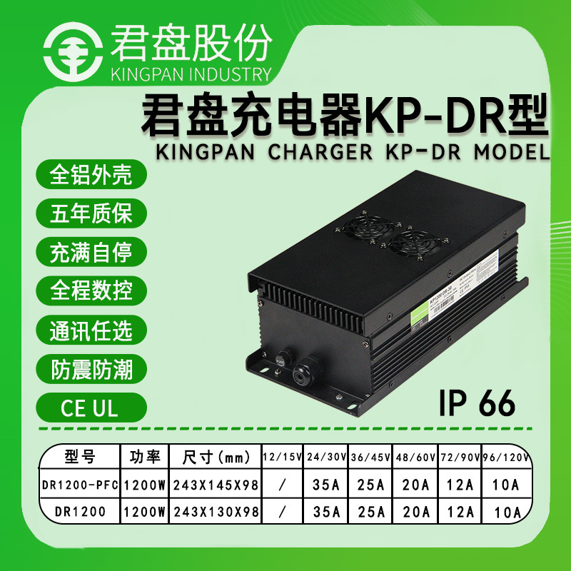 君盘CE、UL认证1200W防水电池充电器三轮车冲浪板机器人充电机