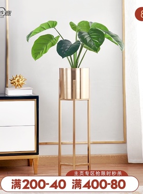 轻奢金属落地花瓶客厅电视柜样板房大号插花摆件现代简约花盘底座