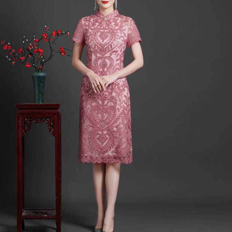 中式宴会旗袍婚宴装装喜婆婆丈母娘礼服2025年夏季新款妈妈连衣裙