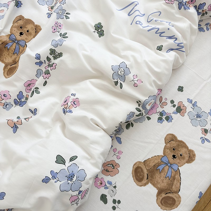 花花熊卡通床单单件纯棉100全棉被单宿舍单人学生儿童可配3四件套