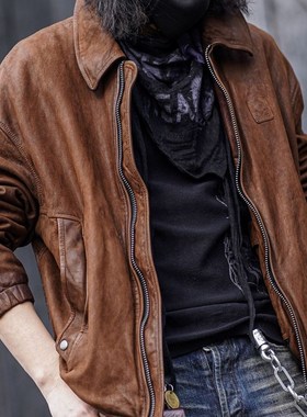 狂欢与静止 C76001-山羊皮重工水洗覆古做旧皮衣春秋男款真皮夹克