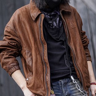 狂欢与静止 C76001-山羊皮重工水洗覆古做旧皮衣春秋男款真皮夹克
