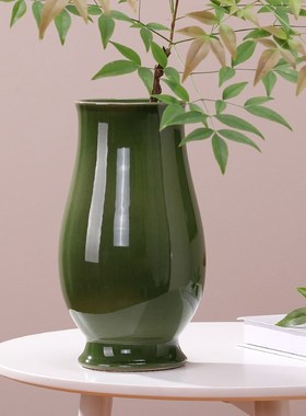 永悦 家居装饰摆件法式中古陶瓷花瓶绿色奶油瓶餐桌插花轻奢器皿