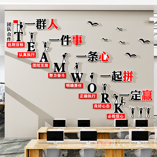 办公室墙面装饰团队励志标语公司进门楼梯企业文化背景会议室布置