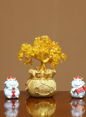新中式现代轻奢发财树摆件 家里书房电视柜酒柜办公室桌面装饰品