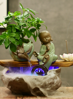 禅意家居桌面流水小鱼缸客厅招财风水轮喷泉摆件创意水景装饰礼品