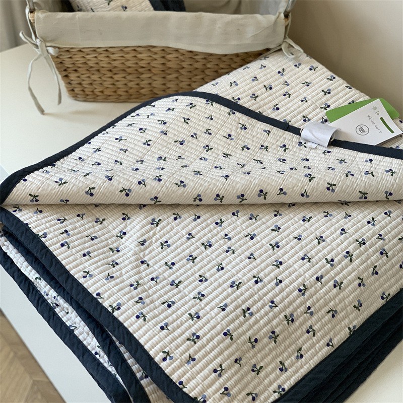 韩版小碎花双面全棉床盖枕套三件套田园风砂洗加厚夹棉绗缝床单