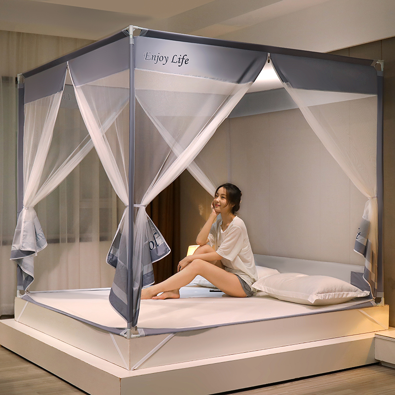 夏季坐床式三开门蚊帐子T型儿童防摔拉链1.8x2.0床家用2米2.2大床