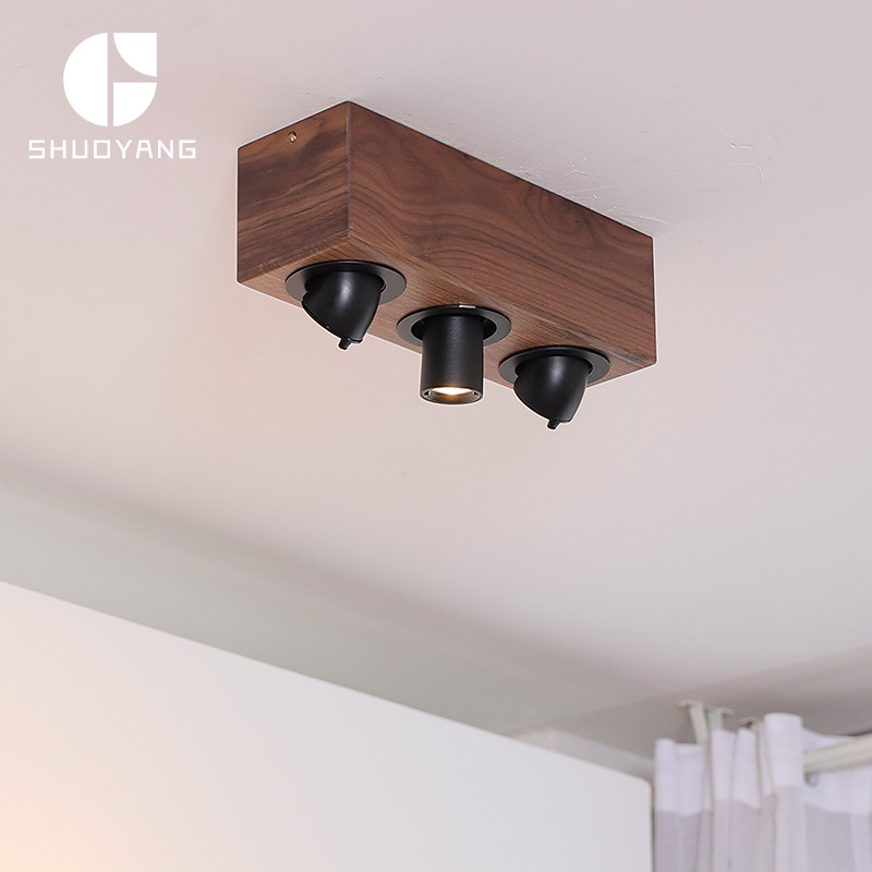 北美黑胡桃木LED明装射灯无主灯客厅餐厅走廊阳台360度可调木质灯,家装灯饰光源,明装射灯,淘宝优惠券,粉丝福利购,淘宝优惠卷