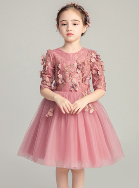 儿童晚礼服公主裙女童婚纱小花童蓬蓬纱主持人钢琴表演服长袖冬天