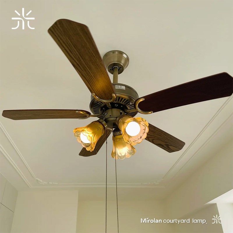 风扇灯中古风客厅餐厅电扇灯家用一体吊灯美式复古卧室变频吊扇灯,家装灯饰光源,风扇灯,淘宝优惠券,粉丝福利购,淘宝优惠卷