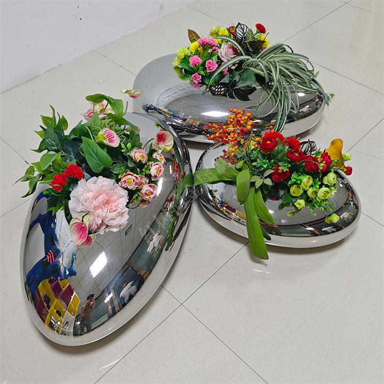 室内商场酒店写字楼商用鹅卵石组合式镜面304#不锈钢花盆容器摆件